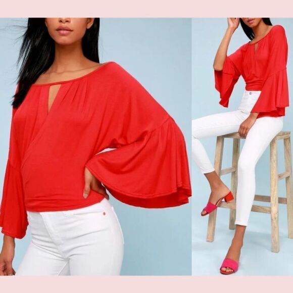 Free People Bell Sleeve Crop Last Time Top in Red Size Small - Picture 1 of 11